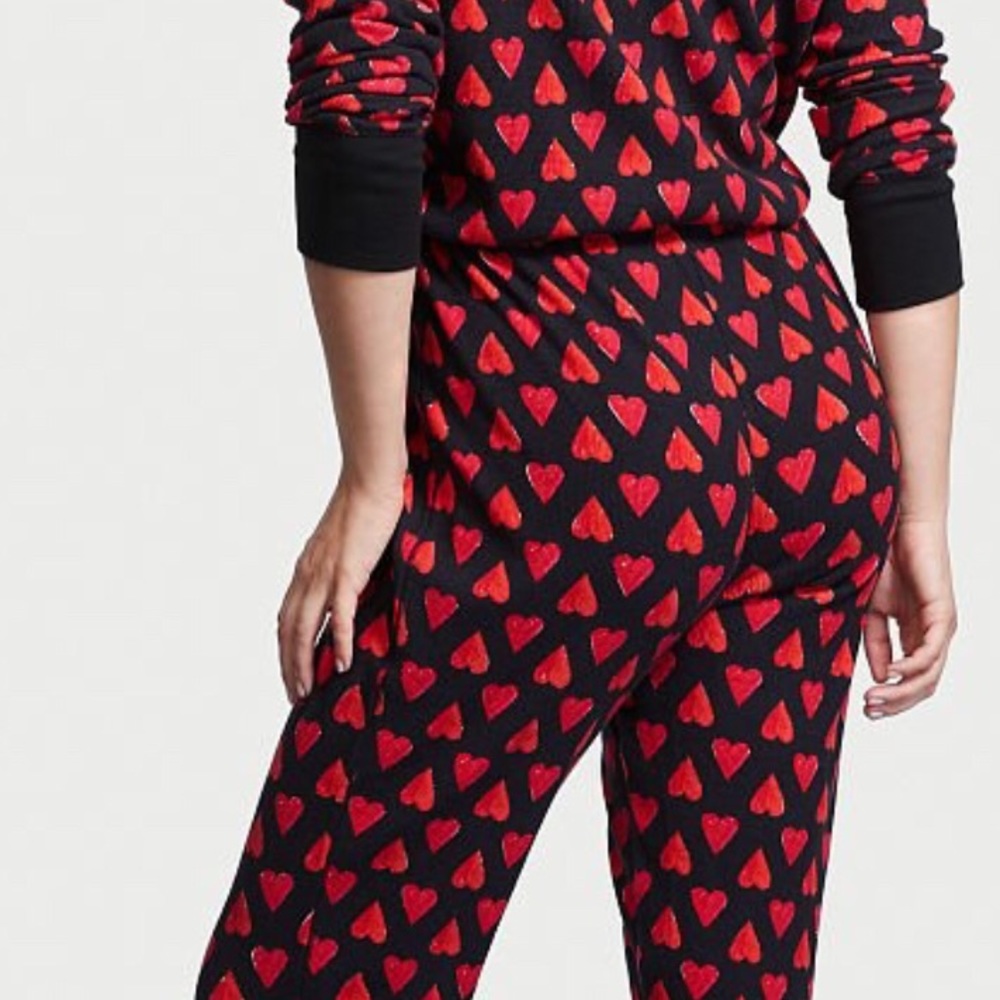 Victoria’s Secret Black Red Heart Thermal Onesie Pajamas - Picture 3 of 3